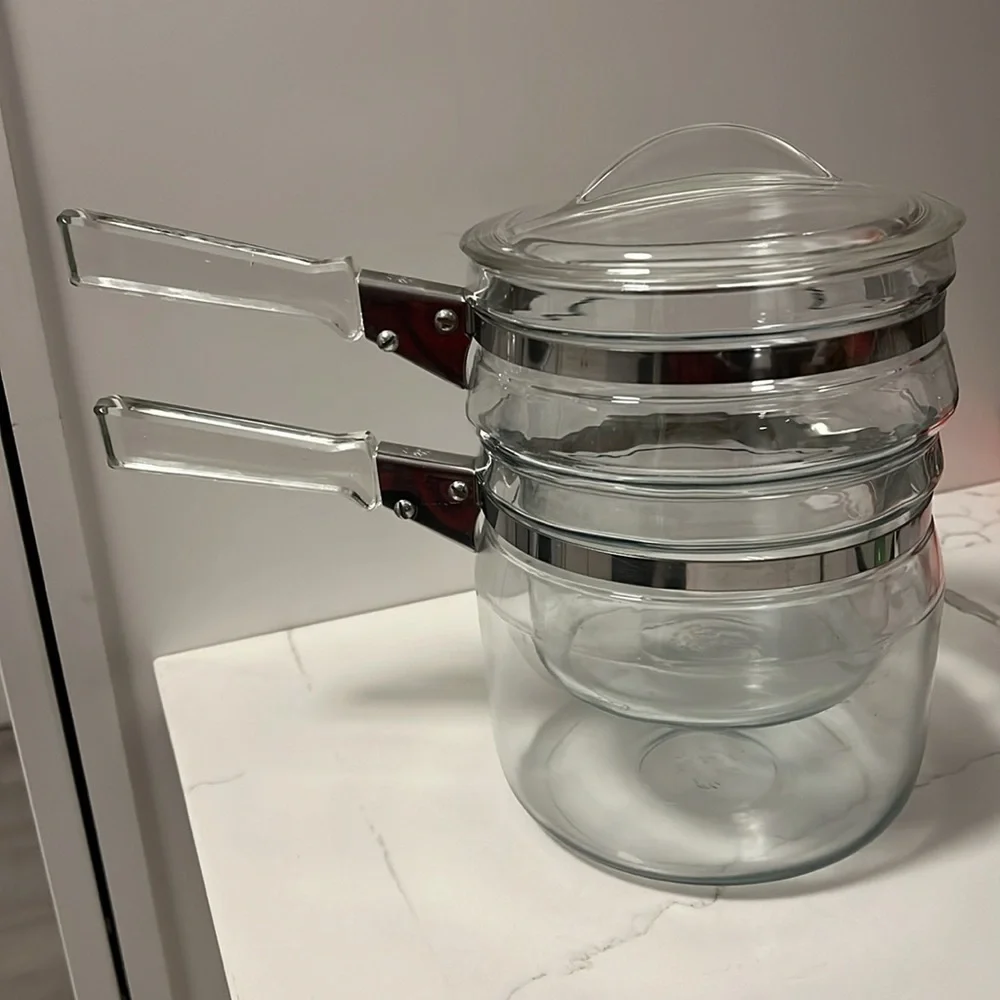 Vintage Pyrex Flameware #6283 Double Boiler Pot & Lid Set